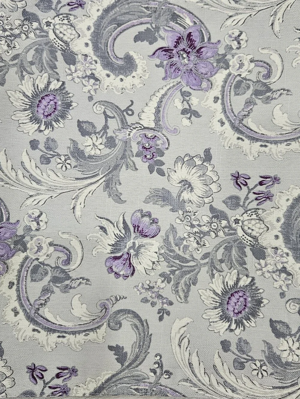 VTG Laura Ashley Gray Purple Floral Table Runner 13x70 Thick Canvas Duck NWOT